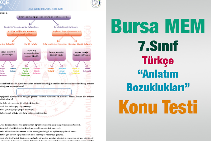 Bursa MEM “Anlatım Bozuklukları” 7.Sınıf  Konu Testi